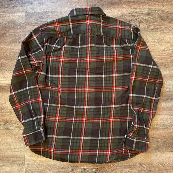 George Casual Button Down Mens Large Green & Red Plaid Rugged Flannel Shirt - Picture 3 of 5
